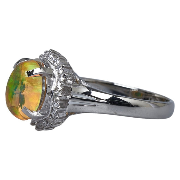 Pt900 プラチナ ファイアオパール1.80ct ダイヤ0.20ct リング 指輪 レディース 12号 【中古】