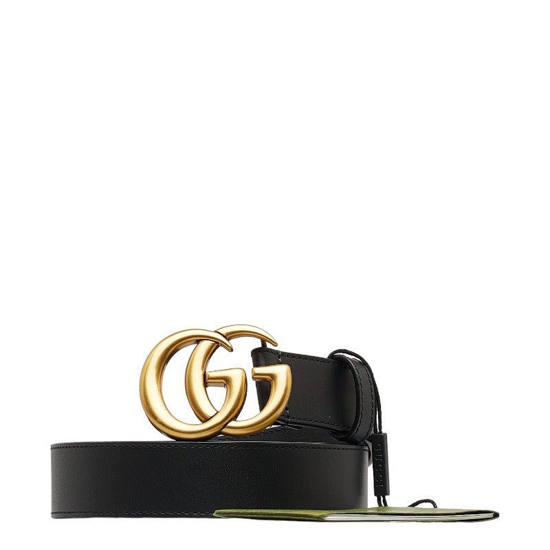 グッチ GGマーモント ダブルG ベルト 80/32 414516 ブラック ゴールド レザー レディース GUCCI 【中古】