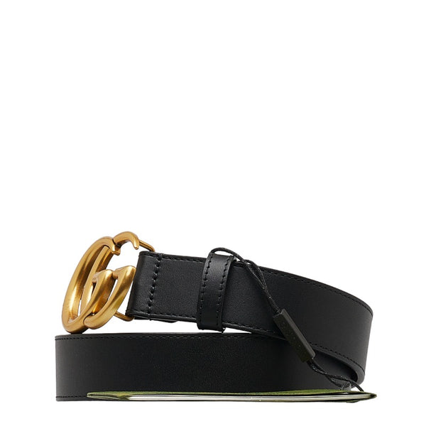 グッチ GGマーモント ダブルG ベルト 80/32 414516 ブラック ゴールド レザー レディース GUCCI 【中古】