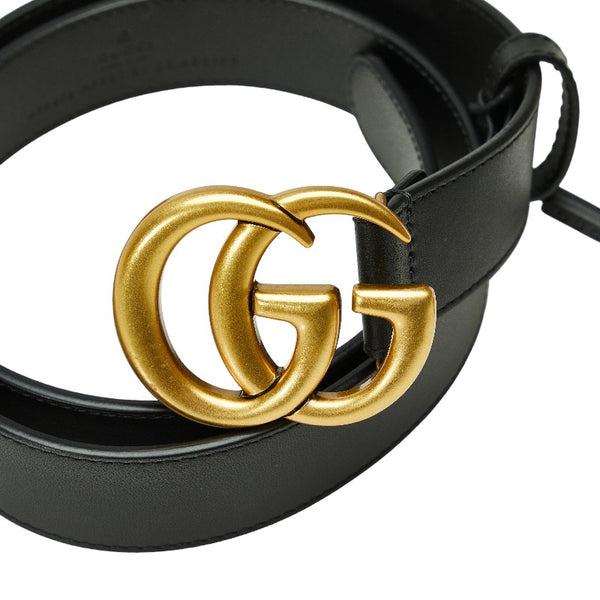 グッチ GGマーモント ダブルG ベルト 80/32 414516 ブラック ゴールド レザー レディース GUCCI 【中古】