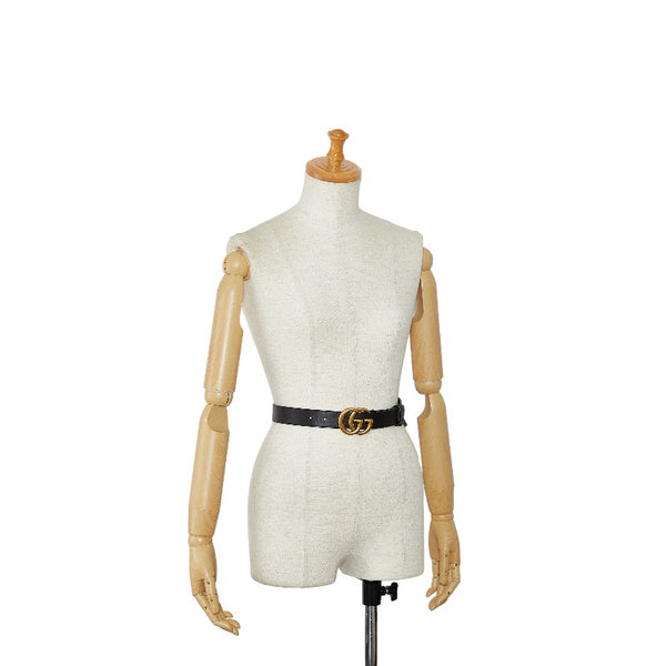 グッチ GGマーモント ダブルG ベルト 80/32 414516 ブラック ゴールド レザー レディース GUCCI 【中古】