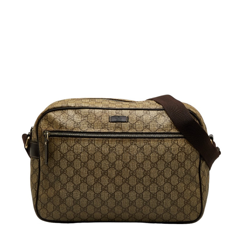 グッチ GGスプリーム ショルダーバッグ メッセンジャーバッグ 211107 ベージュ ブラウン PVC レザー レディース GUCCI 【中古】