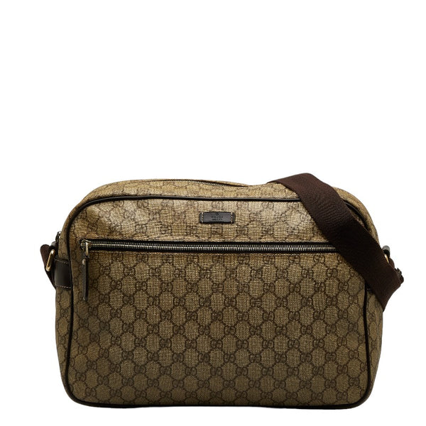 グッチ GGスプリーム ショルダーバッグ メッセンジャーバッグ 211107 ベージュ ブラウン PVC レザー レディース GUCCI 【中古】