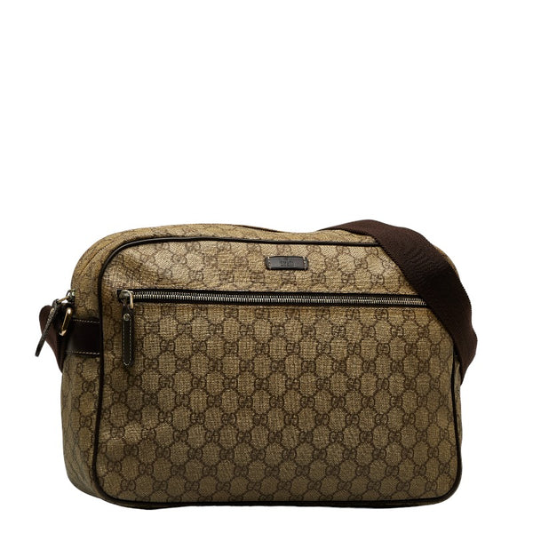 グッチ GGスプリーム ショルダーバッグ メッセンジャーバッグ 211107 ベージュ ブラウン PVC レザー レディース GUCCI 【中古】