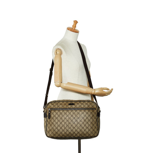 グッチ GGスプリーム ショルダーバッグ メッセンジャーバッグ 211107 ベージュ ブラウン PVC レザー レディース GUCCI 【中古】