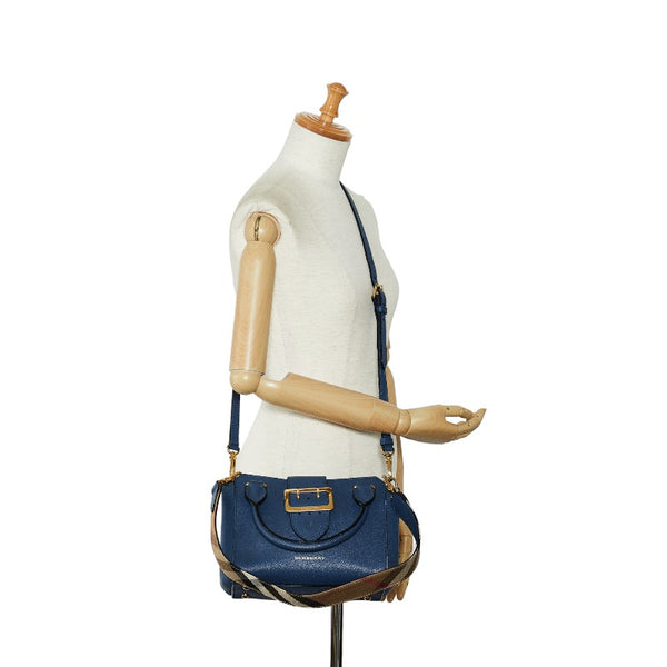 バーバリー ノバチェック ハンドバッグ ショルダーバッグ 2WAY ブルー レザー レディース BURBERRY 【中古】