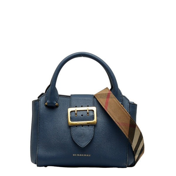 バーバリー ノバチェック ハンドバッグ ショルダーバッグ 2WAY ブルー レザー レディース BURBERRY 【中古】