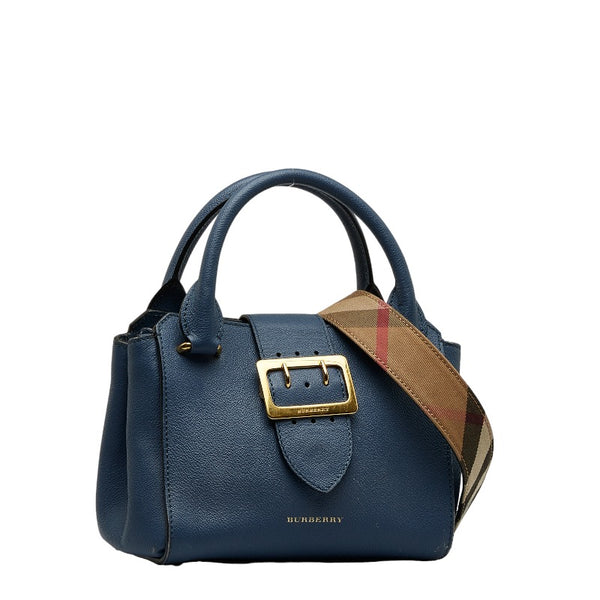 バーバリー ノバチェック ハンドバッグ ショルダーバッグ 2WAY ブルー レザー レディース BURBERRY 【中古】