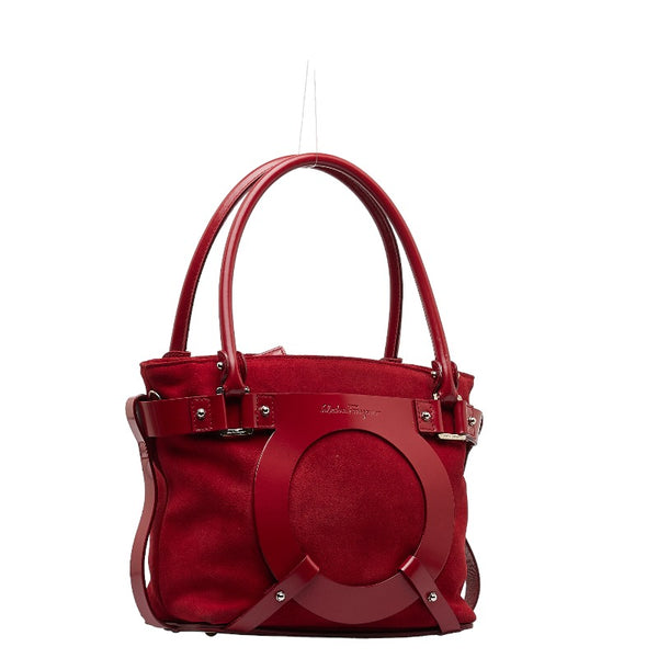 サルヴァトーレフェラガモ ガンチーニ ハンドバッグ AU-21 5825 レッド スウェード レザー レディース Salvatore Ferragamo 【中古】