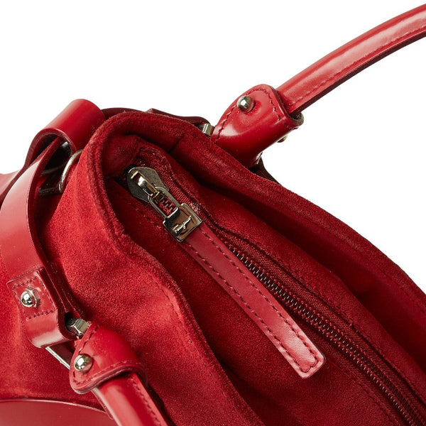 サルヴァトーレフェラガモ ガンチーニ ハンドバッグ AU-21 5825 レッド スウェード レザー レディース Salvatore Ferragamo 【中古】