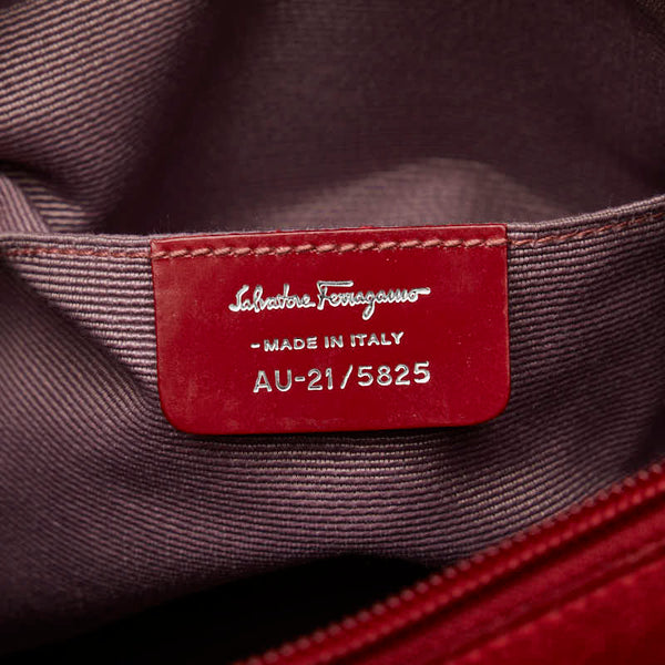 サルヴァトーレフェラガモ ガンチーニ ハンドバッグ AU-21 5825 レッド スウェード レザー レディース Salvatore Ferragamo 【中古】