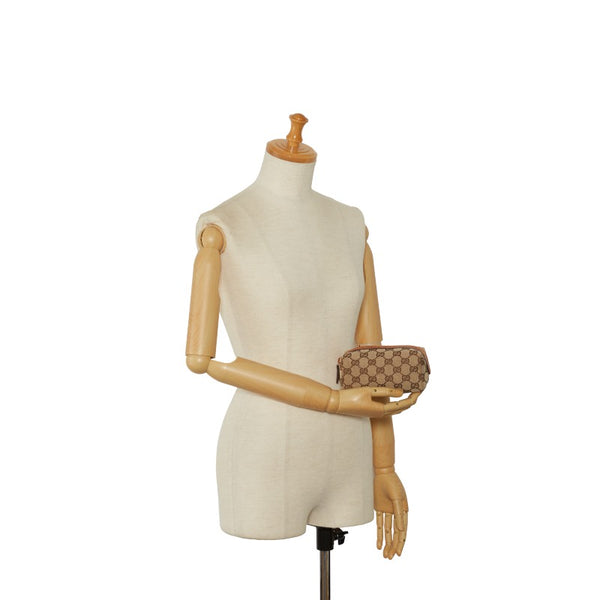 グッチ GGキャンバス ポーチ 29596 ベージュ ブラウン キャンバス レザー レディース GUCCI 【中古】