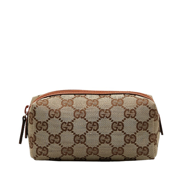 グッチ GGキャンバス ポーチ 29596 ベージュ ブラウン キャンバス レザー レディース GUCCI 【中古】