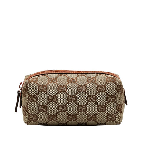グッチ GGキャンバス ポーチ 29596 ベージュ ブラウン キャンバス レザー レディース GUCCI 【中古】