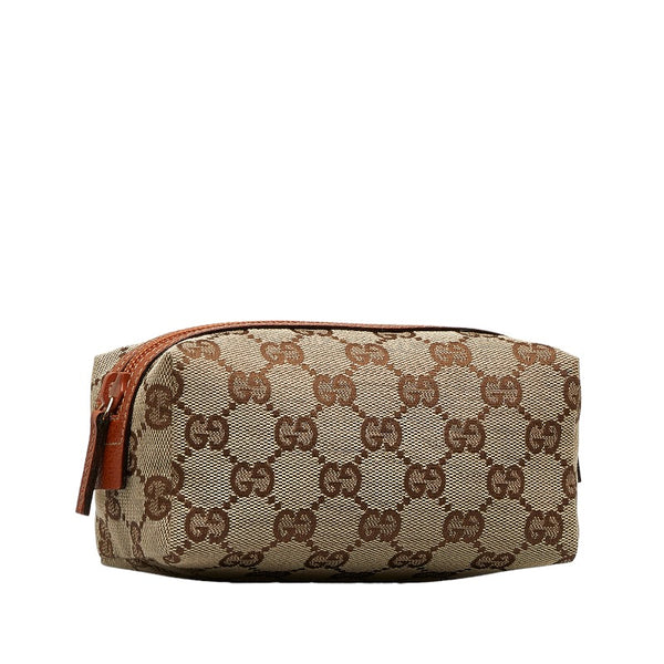 グッチ GGキャンバス ポーチ 29596 ベージュ ブラウン キャンバス レザー レディース GUCCI 【中古】