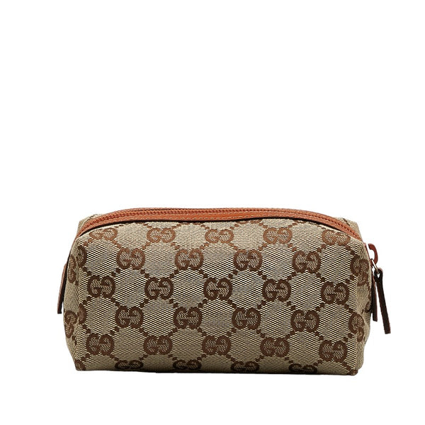 グッチ GGキャンバス ポーチ 29596 ベージュ ブラウン キャンバス レザー レディース GUCCI 【中古】