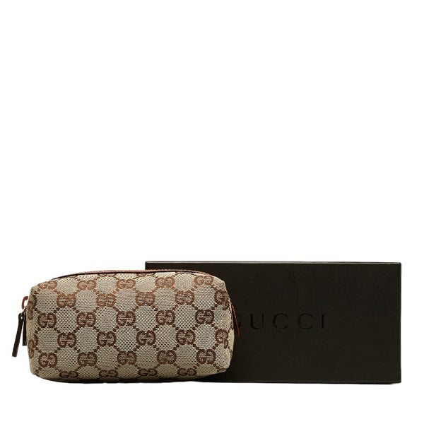 グッチ GGキャンバス ポーチ 29596 ベージュ ブラウン キャンバス レザー レディース GUCCI 【中古】