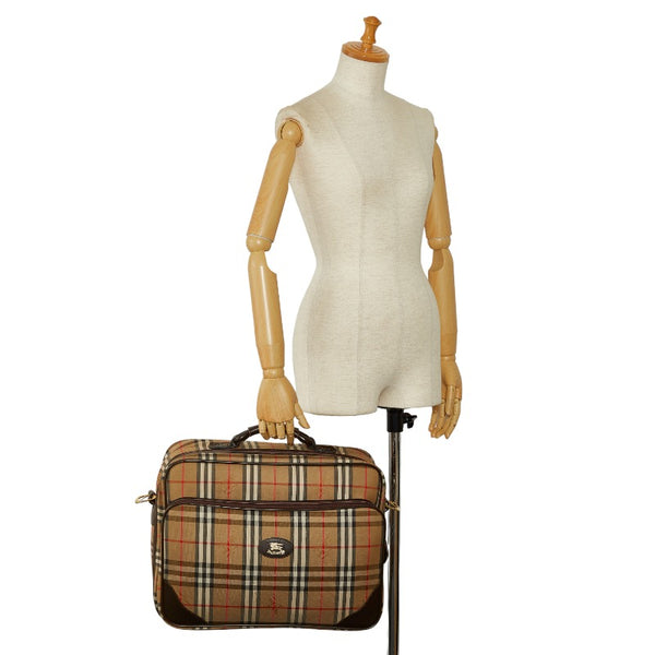 バーバリー ノバチェック シャドーホース ハンドバッグ トラベルバッグ ベージュ マルチカラー キャンバス レザー レディース BURBERRY 【中古】