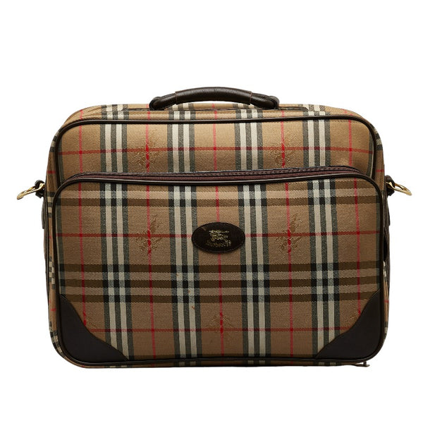 バーバリー ノバチェック シャドーホース ハンドバッグ トラベルバッグ ベージュ マルチカラー キャンバス レザー レディース BURBERRY 【中古】