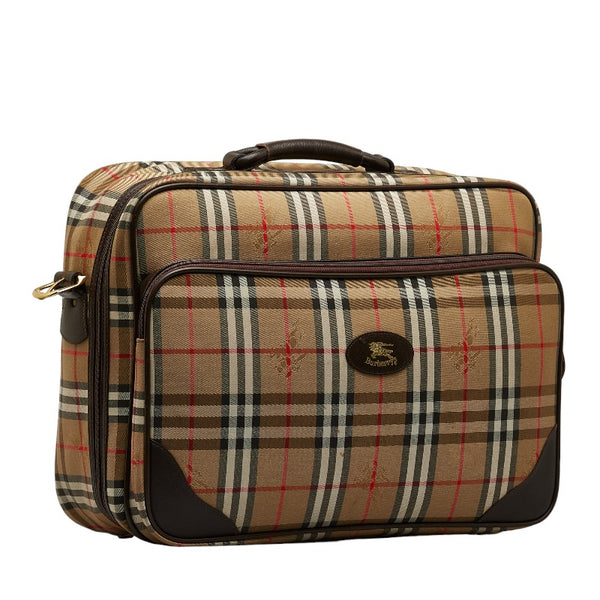 バーバリー ノバチェック シャドーホース ハンドバッグ トラベルバッグ ベージュ マルチカラー キャンバス レザー レディース BURBERRY 【中古】