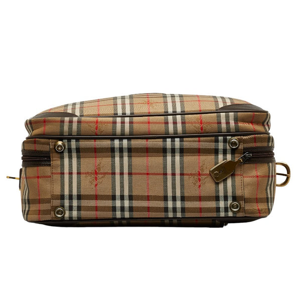 バーバリー ノバチェック シャドーホース ハンドバッグ トラベルバッグ ベージュ マルチカラー キャンバス レザー レディース BURBERRY 【中古】