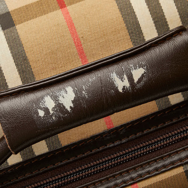バーバリー ノバチェック シャドーホース ハンドバッグ トラベルバッグ ベージュ マルチカラー キャンバス レザー レディース BURBERRY 【中古】