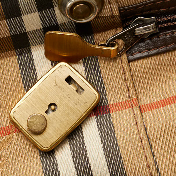 バーバリー ノバチェック シャドーホース ハンドバッグ トラベルバッグ ベージュ マルチカラー キャンバス レザー レディース BURBERRY 【中古】
