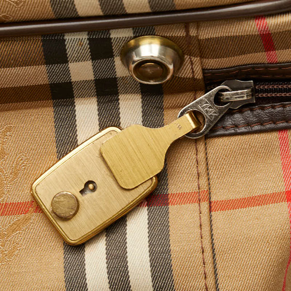 バーバリー ノバチェック シャドーホース ハンドバッグ トラベルバッグ ベージュ マルチカラー キャンバス レザー レディース BURBERRY 【中古】