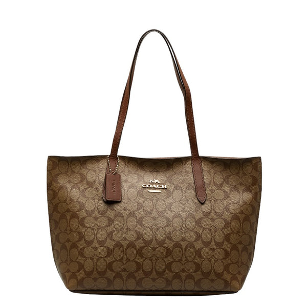 コーチ シグネチャー トートバッグ F67108 ベージュ ブラウン PVC レザー レディース COACH 【中古】