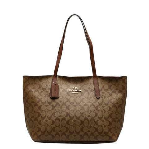 コーチ シグネチャー トートバッグ F67108 ベージュ ブラウン PVC レザー レディース COACH 【中古】
