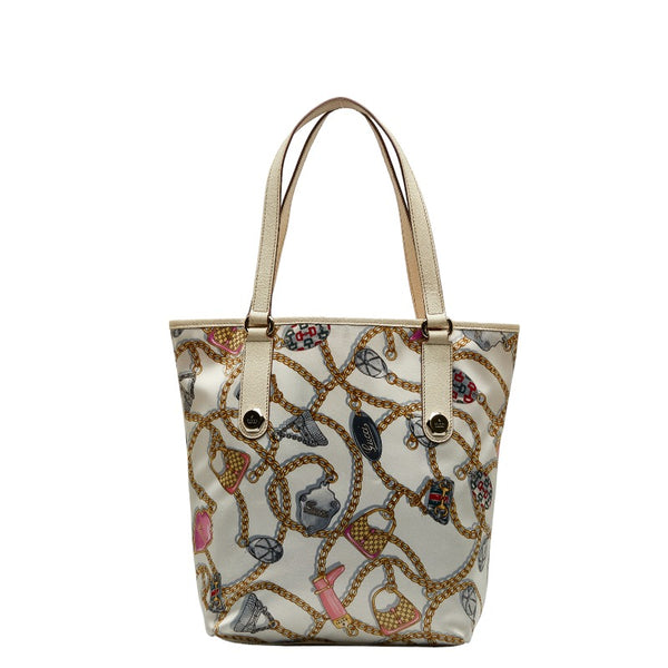 グッチ チェーン柄 総柄 ショルダーバッグ トートバッグ 153009 ホワイト マルチカラー ナイロン レザー レディース GUCCI 【中古】