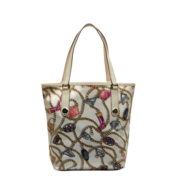 グッチ チェーン柄 総柄 ショルダーバッグ トートバッグ 153009 ホワイト マルチカラー ナイロン レザー レディース GUCCI 【中古】