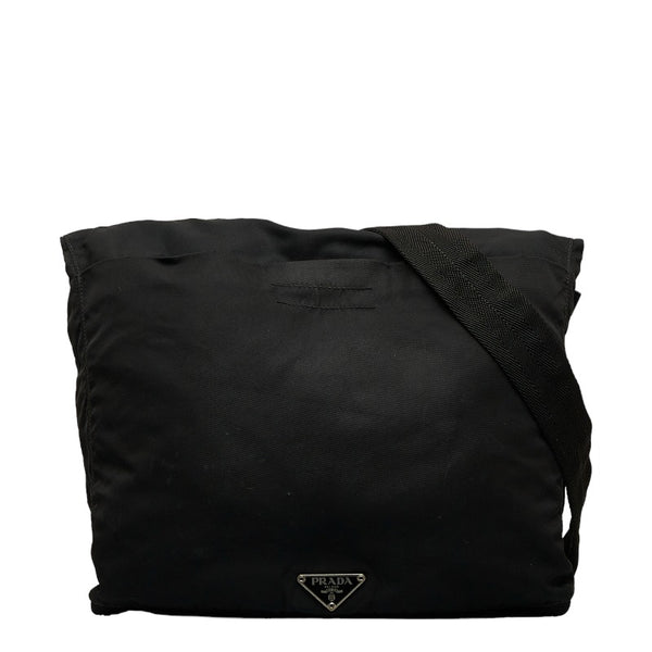 プラダ 三角ロゴプレート 斜め掛け ショルダーバッグ  ブラック ナイロン レディース PRADA 【中古】