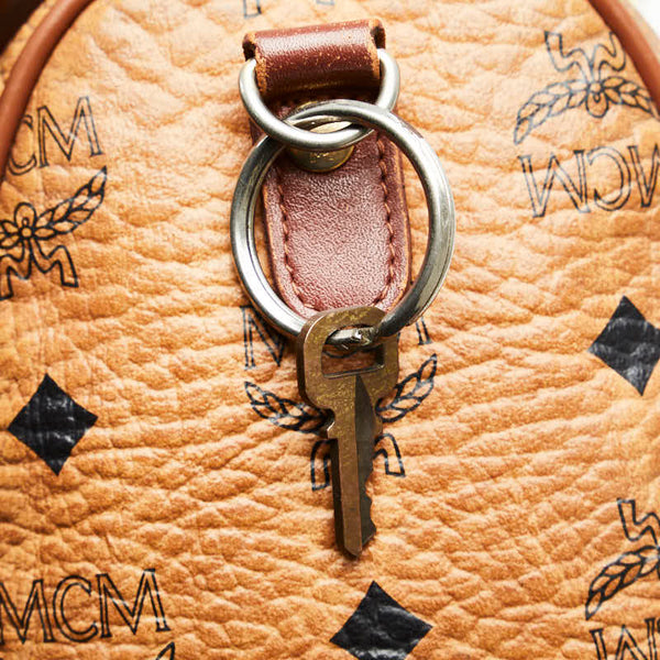 エム シー エム ヴィセトス ロゴグラム ミニボストンバッグ ハンドバッグ ブラウン レザー レディース MCM 【中古】