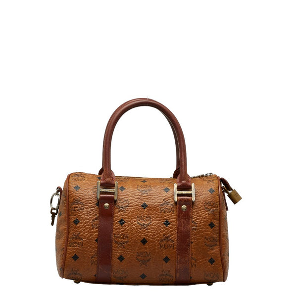 エム シー エム ヴィセトス ロゴグラム ミニボストンバッグ ハンドバッグ ブラウン レザー レディース MCM 【中古】