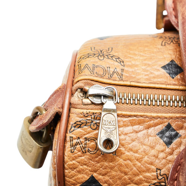 エム シー エム ヴィセトス ロゴグラム ミニボストンバッグ ハンドバッグ ブラウン レザー レディース MCM 【中古】