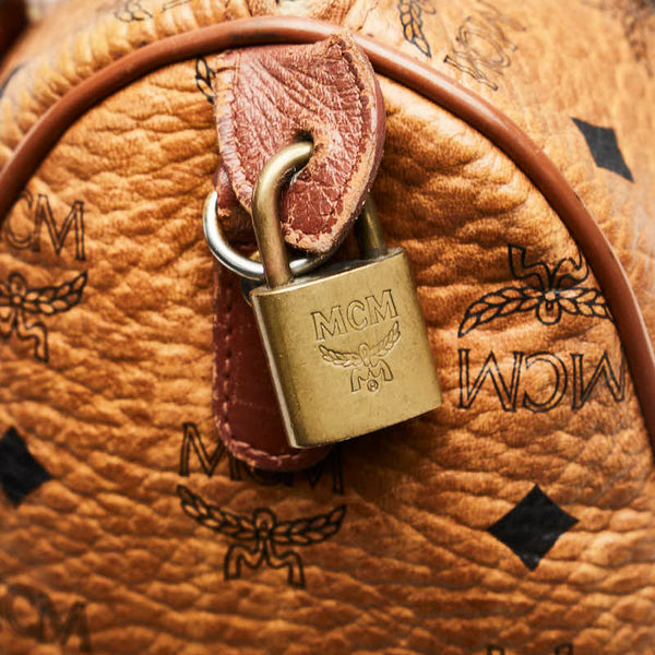 エム シー エム ヴィセトス ロゴグラム ミニボストンバッグ ハンドバッグ ブラウン レザー レディース MCM 【中古】