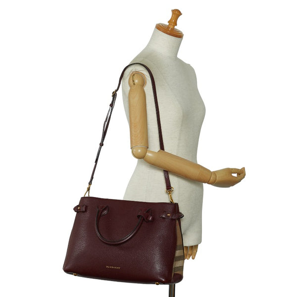 バーバリー ノバチェック ハンドバッグ ショルダーバッグ 2WAY ワインレッド レザー レディース BURBERRY 【中古】