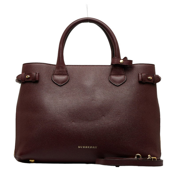 バーバリー ノバチェック ハンドバッグ ショルダーバッグ 2WAY ワインレッド レザー レディース BURBERRY 【中古】