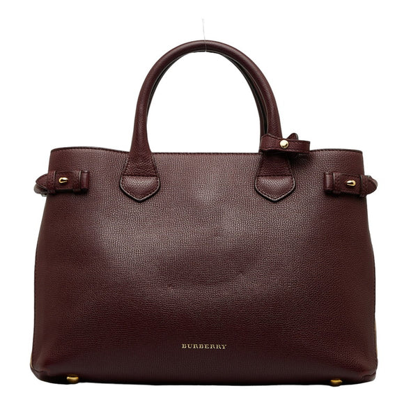 バーバリー ノバチェック ハンドバッグ ショルダーバッグ 2WAY ワインレッド レザー レディース BURBERRY 【中古】