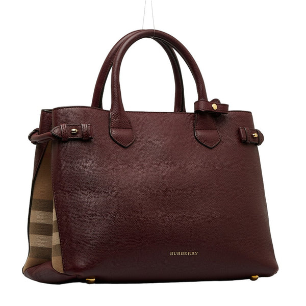 バーバリー ノバチェック ハンドバッグ ショルダーバッグ 2WAY ワインレッド レザー レディース BURBERRY 【中古】