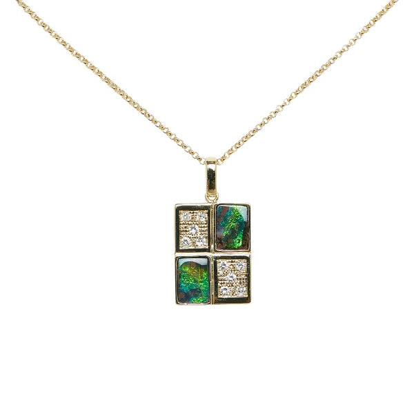 K18YG イエローゴールド ボルダーオパール ダイヤ0.20ct プレート ネックレス レディース 【中古】