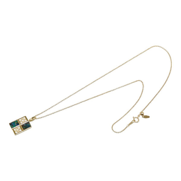 K18YG イエローゴールド ボルダーオパール ダイヤ0.20ct プレート ネックレス レディース 【中古】