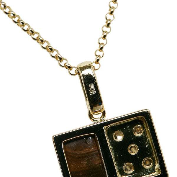K18YG イエローゴールド ボルダーオパール ダイヤ0.20ct プレート ネックレス レディース 【中古】