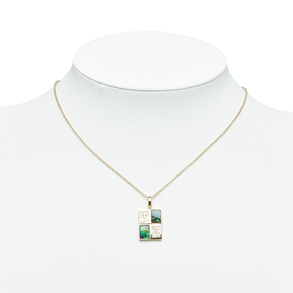 K18YG イエローゴールド ボルダーオパール ダイヤ0.20ct プレート ネックレス レディース 【中古】