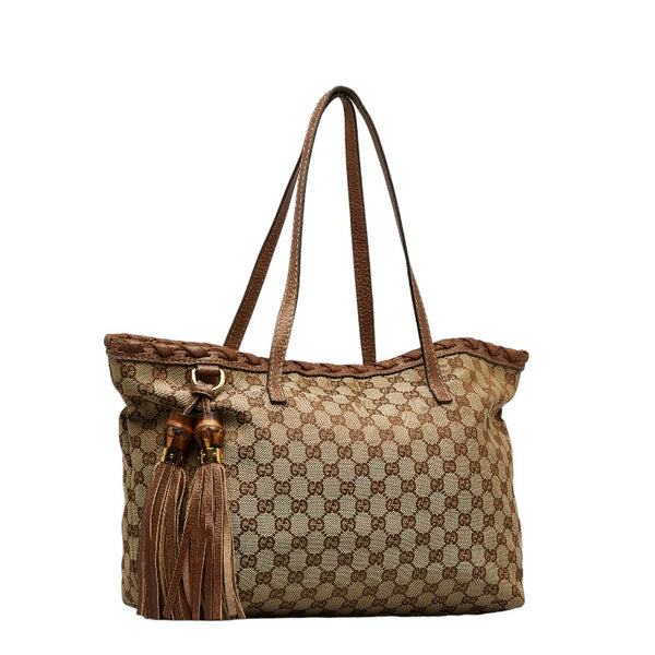 グッチ GGキャンバス バンブータッセル ショルダーバッグ トートバッグ 218780 ベージュ ブラウン キャンバス レザー レディース GUCCI 【中古】