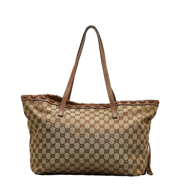 グッチ GGキャンバス バンブータッセル ショルダーバッグ トートバッグ 218780 ベージュ ブラウン キャンバス レザー レディース GUCCI 【中古】