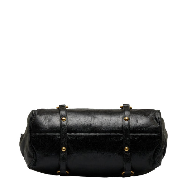 ミュウミュウ リボンモチーフ ボストンバッグ ショルダーバッグ 2WAY ブラック レザー レディース MIUMIU 【中古】