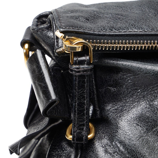 ミュウミュウ リボンモチーフ ボストンバッグ ショルダーバッグ 2WAY ブラック レザー レディース MIUMIU 【中古】