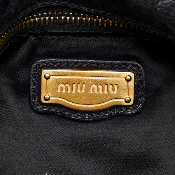 ミュウミュウ リボンモチーフ ボストンバッグ ショルダーバッグ 2WAY ブラック レザー レディース MIUMIU 【中古】